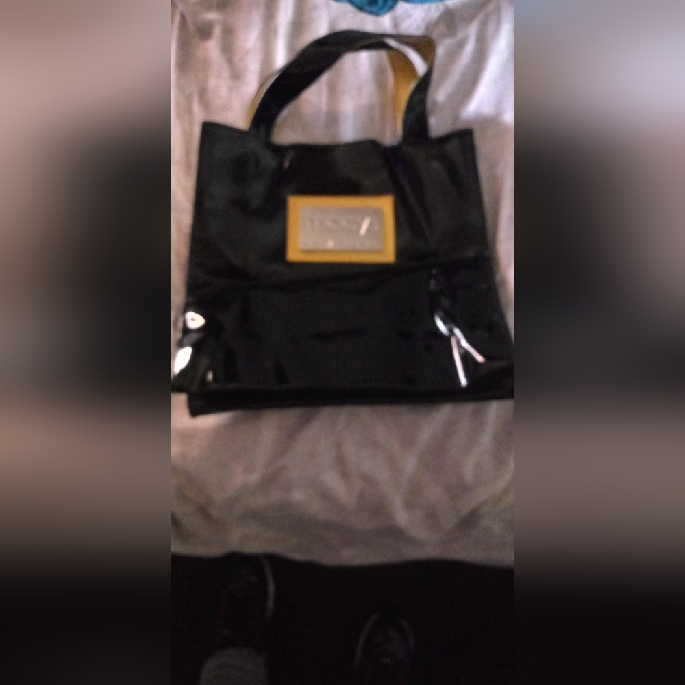 Macy's New York Black Shiny Vinyl /Small Tote Bag